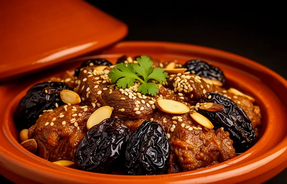 Tajine de viande aux pruneaux et aux amandes